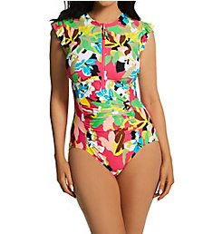 Anne Cole Cabana Party Flutter Zip One Piece Swimsuit MO07965