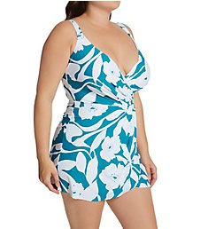 Anne Cole Plus Size Mari Botanical Surplice Swim Dress PD61066